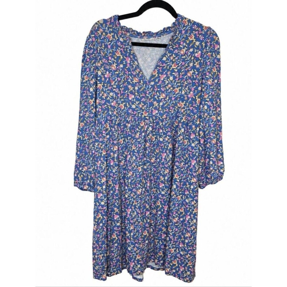 Wonderly Floral Dress XL V-Neck Long Sleeve Purple Blue Boho